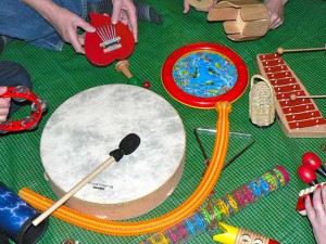 Instruments on green mat