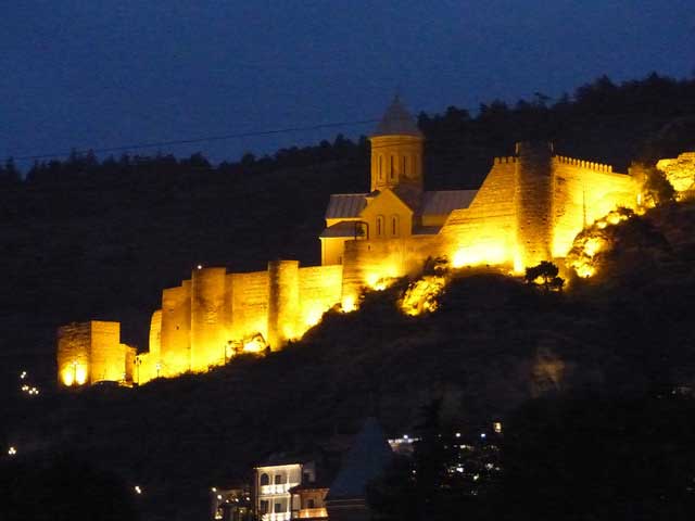 lit buildings in Tbilisi